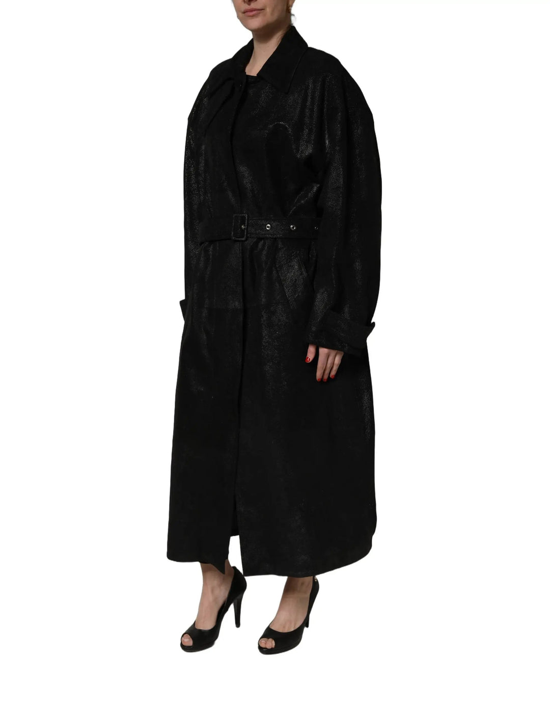 Dolce &amp; Gabbana Sample Sale | Dolce &amp; Gabbana Black Belted Sheepskin Trench Coat Jacket - | Designer outlet
