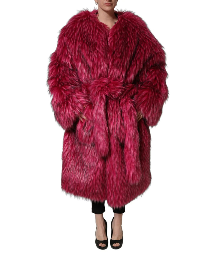 Dolce &amp; Gabbana Sample Sale | Dolce &amp; Gabbana Fuchsia Belted Faux-Fur Trench Coat Jacket - | Designer outlet