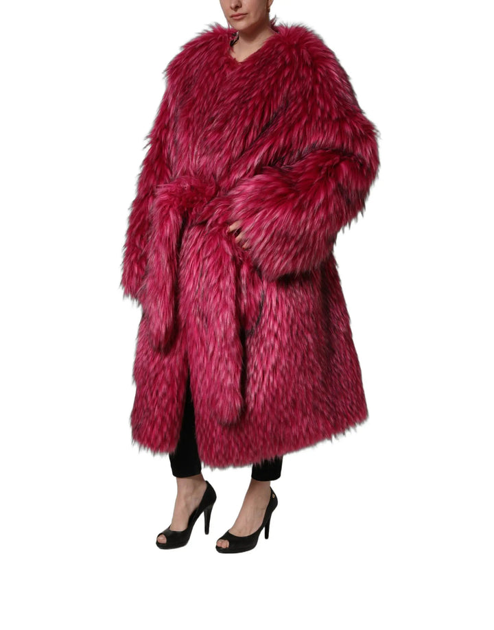 Dolce &amp; Gabbana Sample Sale | Dolce &amp; Gabbana Fuchsia Belted Faux-Fur Trench Coat Jacket - | Designer outlet