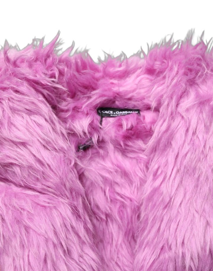 Dolce &amp; Gabbana Sample Sale | Dolce &amp; Gabbana Pink Plush Faux Fur Gold Leather Coat Jacket - | Designer outlet