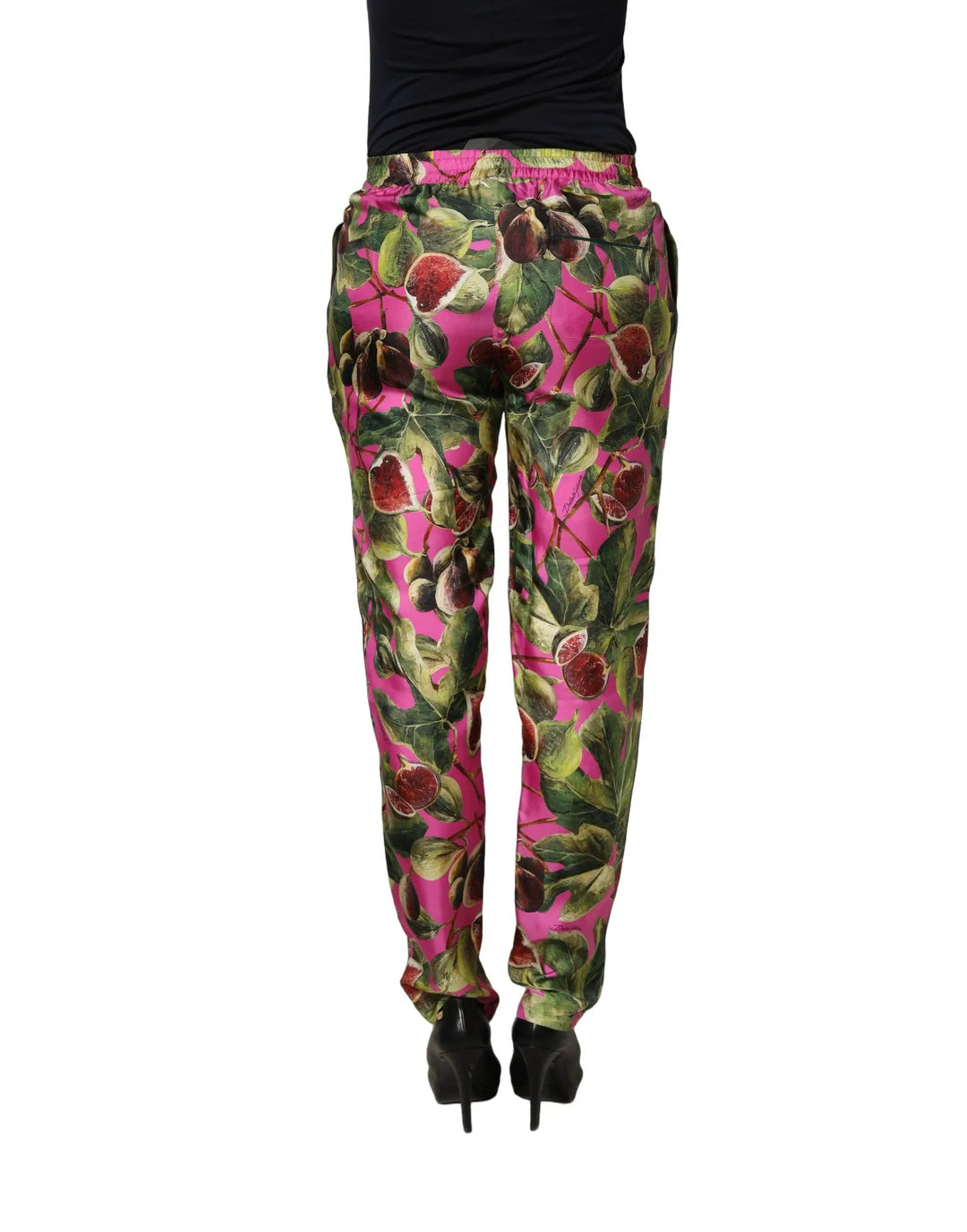Dolce &amp; Gabbana Sample Sale | Dolce &amp; Gabbana Fuchsia Fig Fruit Leaf Tapered Trouser Pants - | Designer outlet