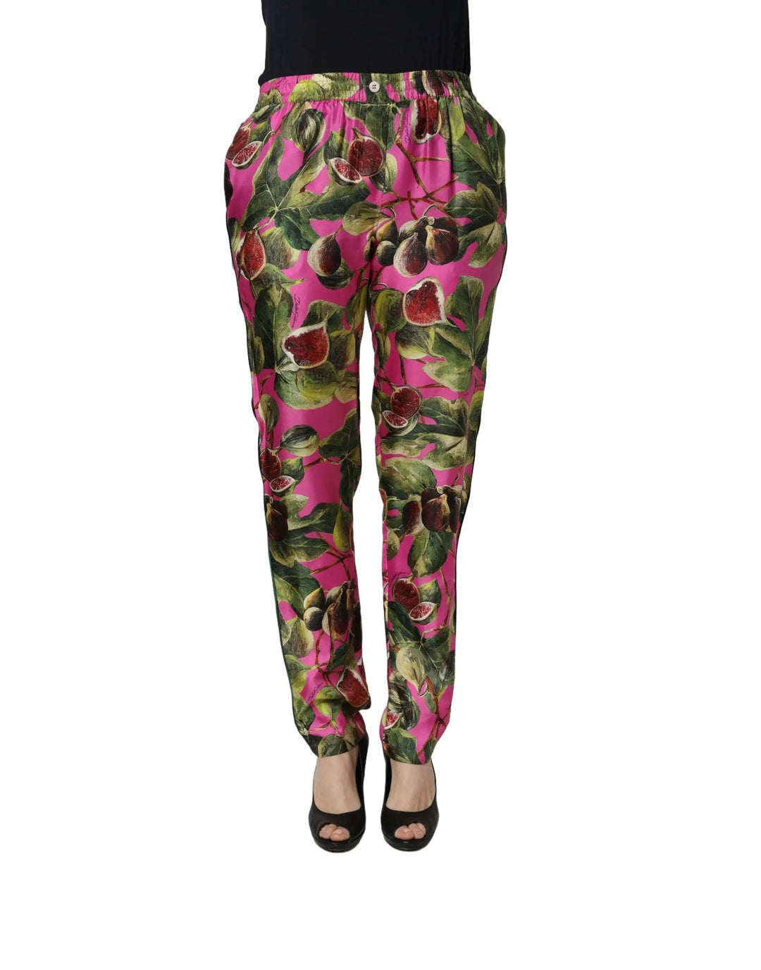 Dolce &amp; Gabbana Sample Sale | Dolce &amp; Gabbana Fuchsia Fig Fruit Leaf Tapered Trouser Pants - | Designer outlet