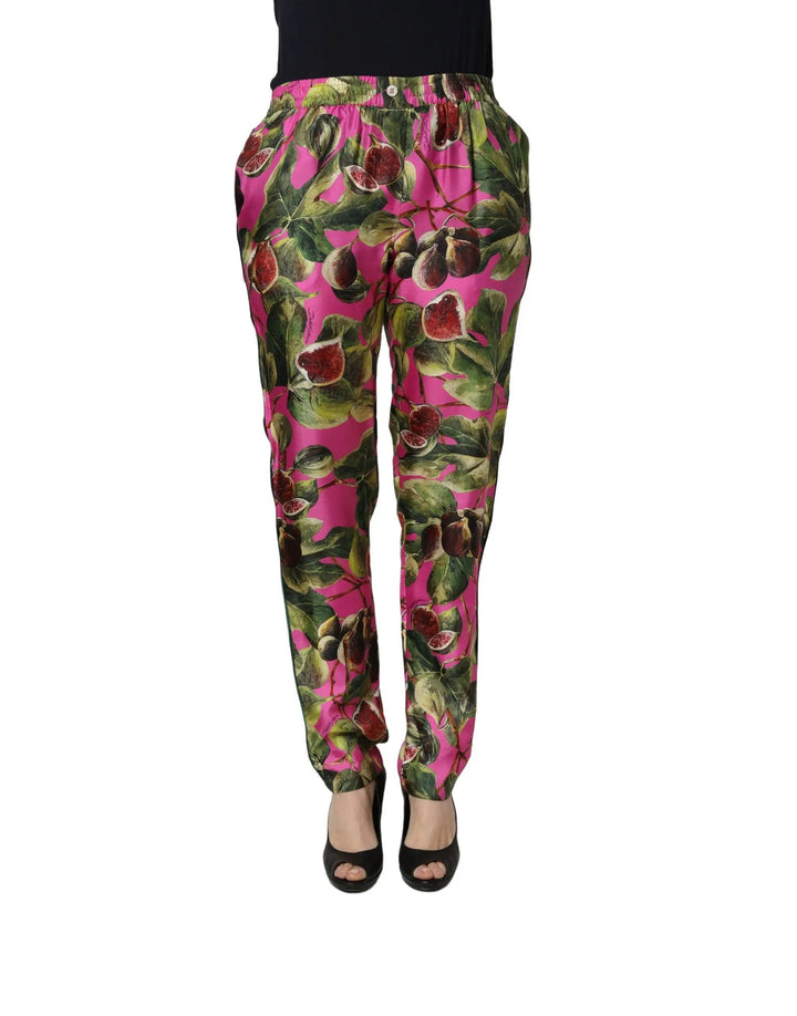 Dolce &amp; Gabbana Sample Sale | Dolce &amp; Gabbana Fuchsia Fig Fruit Leaf Tapered Trouser Pants - | Designer outlet