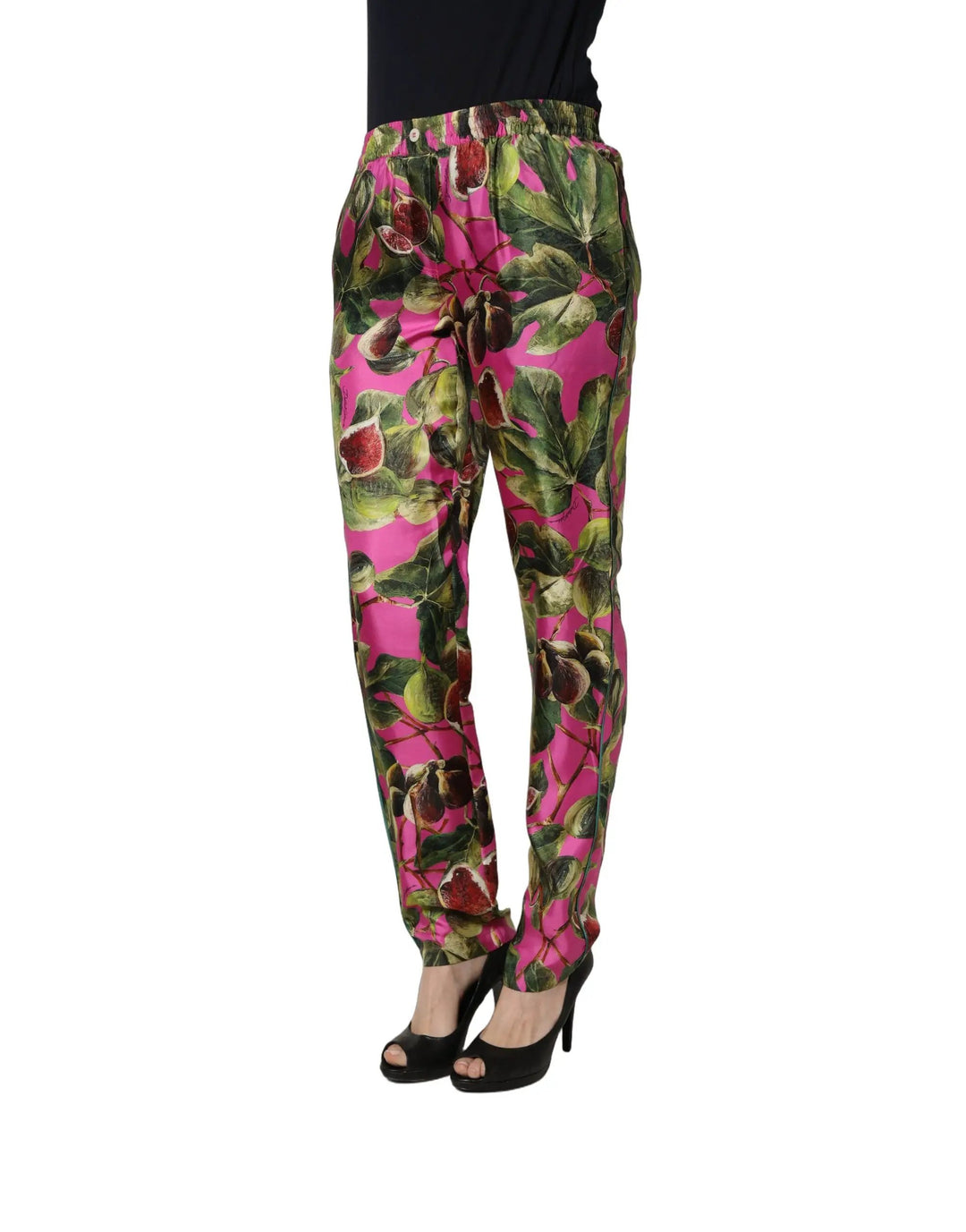 Dolce &amp; Gabbana Sample Sale | Dolce &amp; Gabbana Fuchsia Fig Fruit Leaf Tapered Trouser Pants - | Designer outlet
