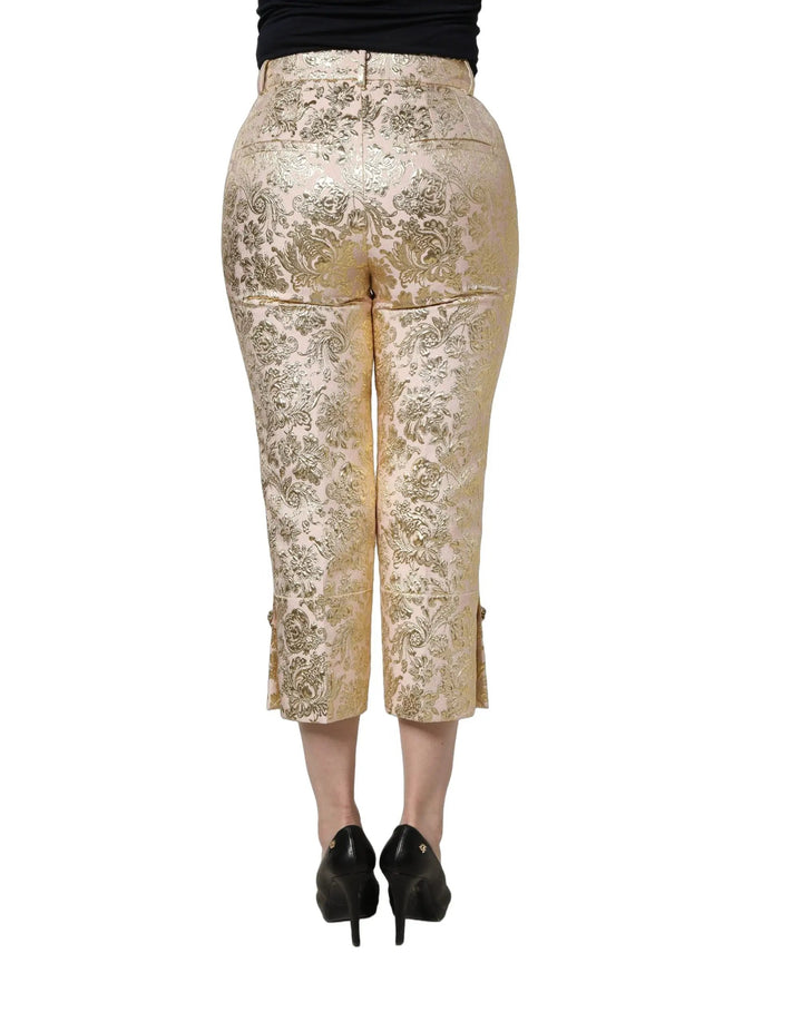 Dolce &amp; Gabbana Sample Sale | Dolce &amp; Gabbana Gold Jacquard Floral Lamé Crop Trouser Pants - | Designer outlet