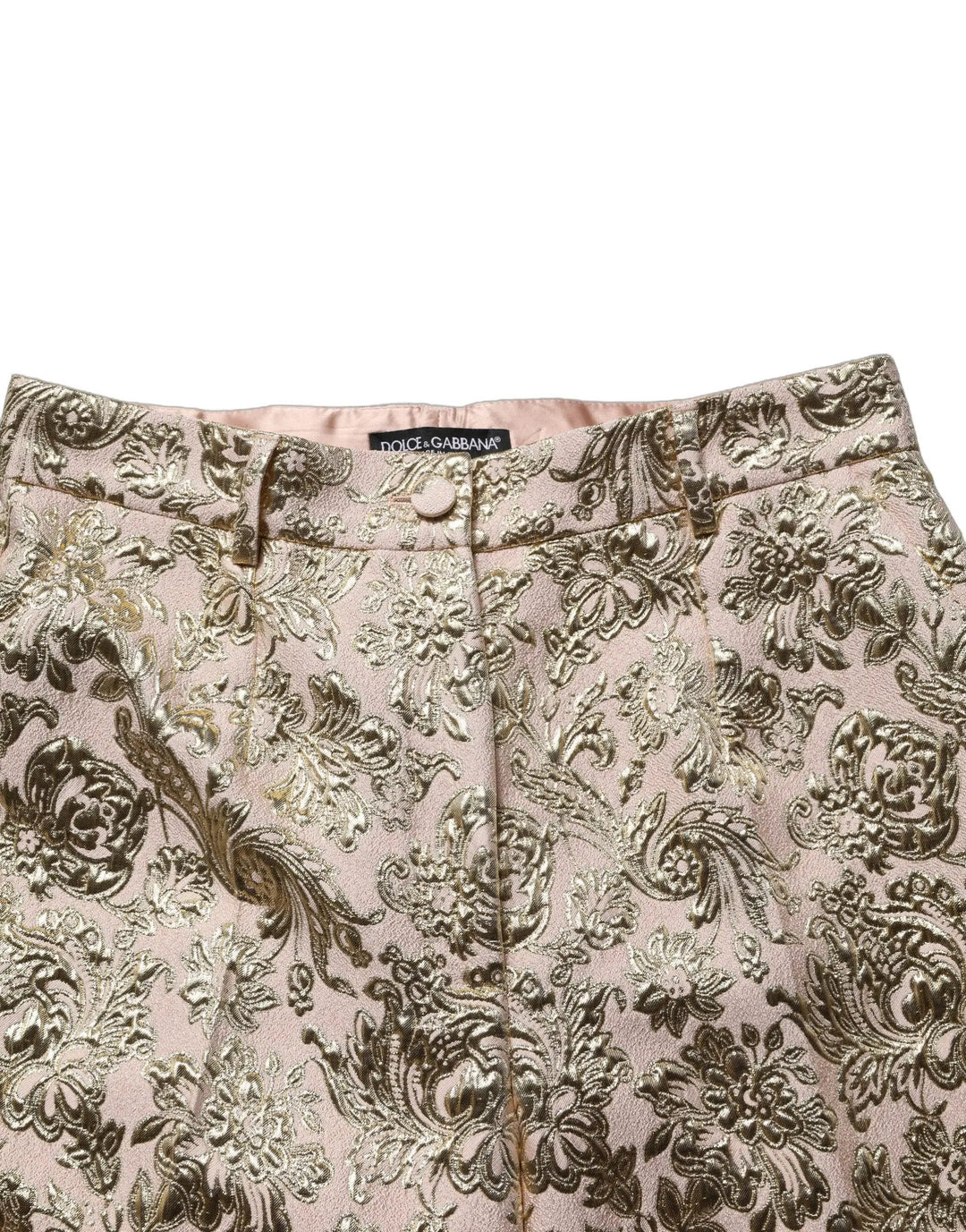 Dolce &amp; Gabbana Sample Sale | Dolce &amp; Gabbana Gold Jacquard Floral Lamé Crop Trouser Pants - | Designer outlet