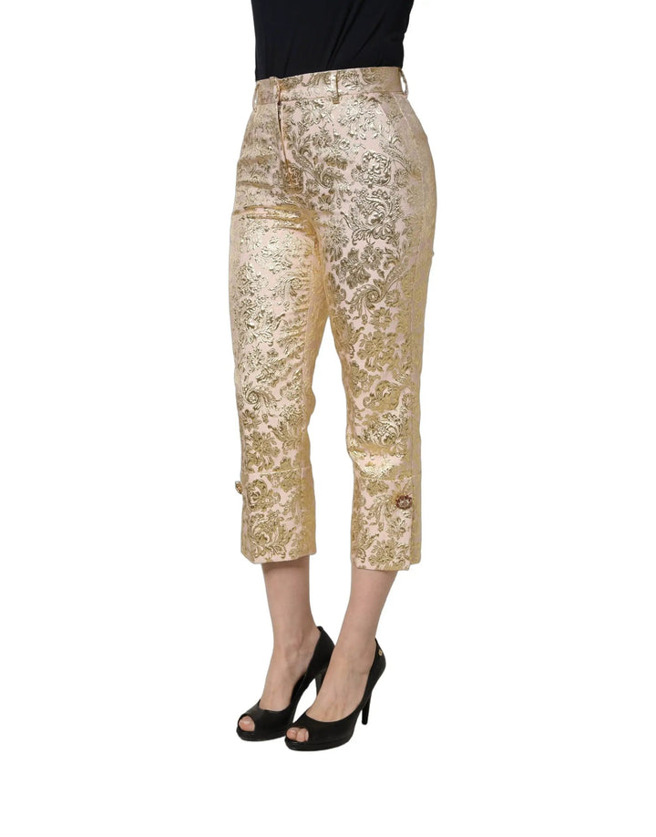 Dolce &amp; Gabbana Sample Sale | Dolce &amp; Gabbana Gold Jacquard Floral Lamé Crop Trouser Pants - | Designer outlet