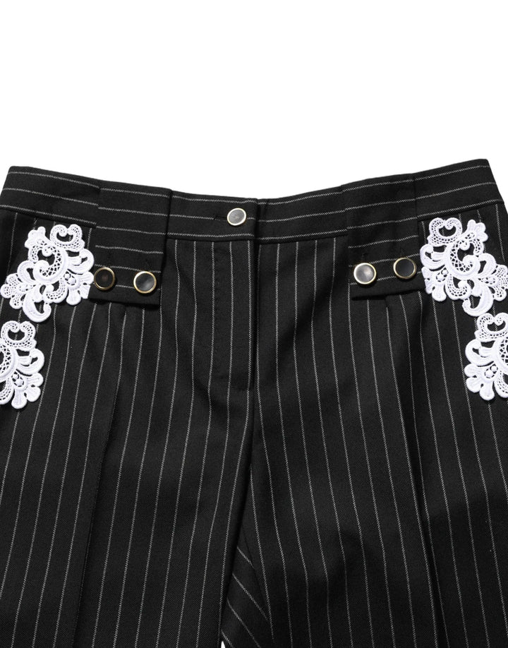 Dolce &amp; Gabbana Sample Sale | Dolce &amp; Gabbana Black Lace Applique Pinstripe Cropped Pants - | Designer outlet