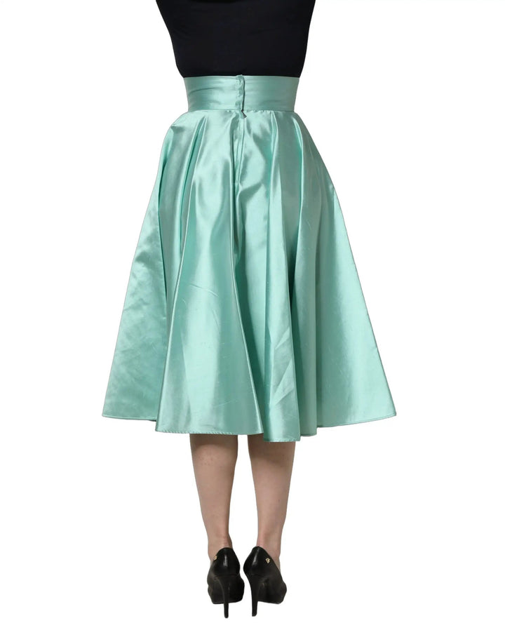 Dolce &amp; Gabbana Sample Sale | Dolce &amp; Gabbana Green Satin High-Waisted Pleated A-line Midi Skirt - | Designer outlet