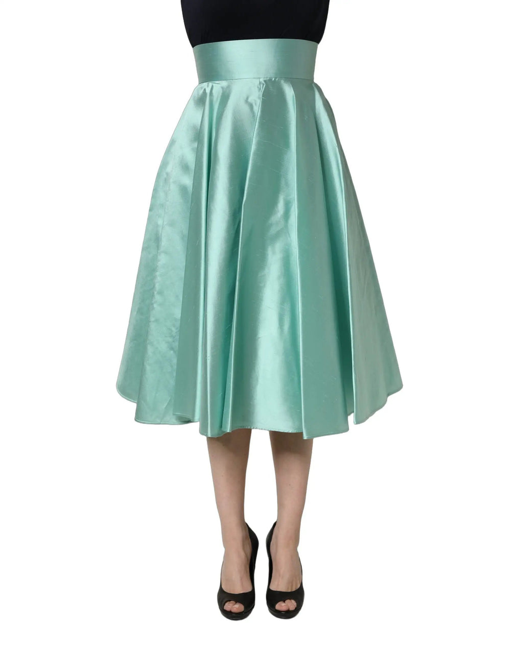Dolce & Gabbana Sample Sale | Dolce & Gabbana Green Satin High-Waisted Pleated A-line Midi Skirt - | Designer outlet