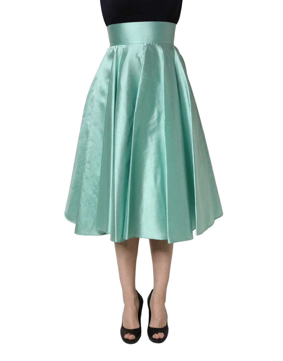 Dolce &amp; Gabbana Sample Sale | Dolce &amp; Gabbana Green Satin High-Waisted Pleated A-line Midi Skirt - | Designer outlet
