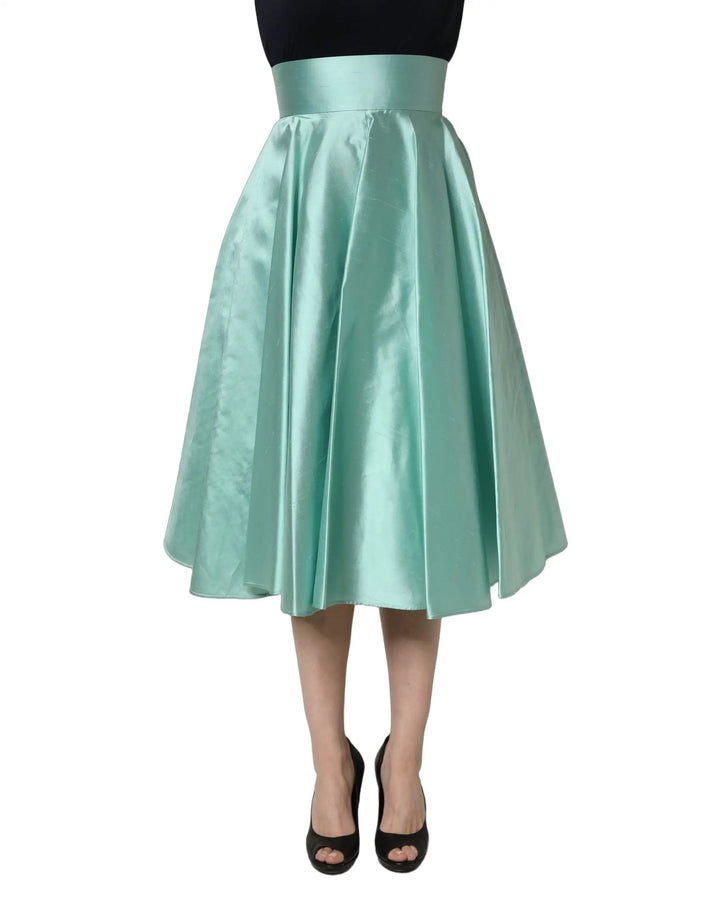 Dolce &amp; Gabbana Sample Sale | Dolce &amp; Gabbana Green Satin High-Waisted Pleated A-line Midi Skirt - | Designer outlet