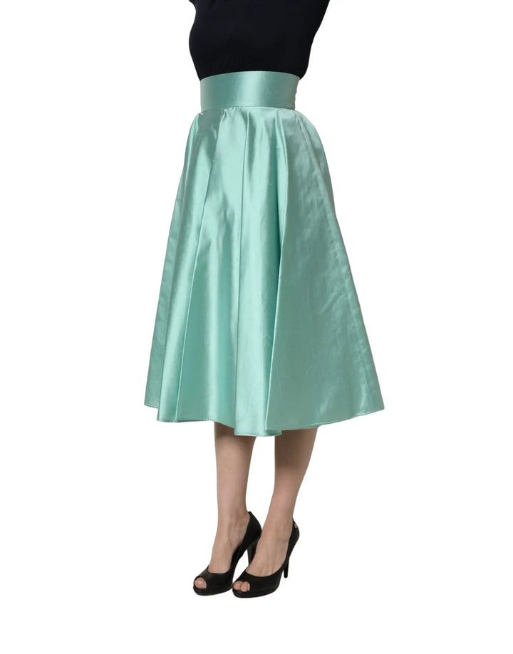 Dolce &amp; Gabbana Sample Sale | Dolce &amp; Gabbana Green Satin High-Waisted Pleated A-line Midi Skirt - | Designer outlet