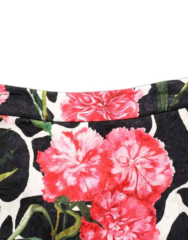 Dolce &amp; Gabbana Sample Sale | Dolce &amp; Gabbana Black Pink Carnation Floral Print Jacquard Mini Skirt - | Designer outlet