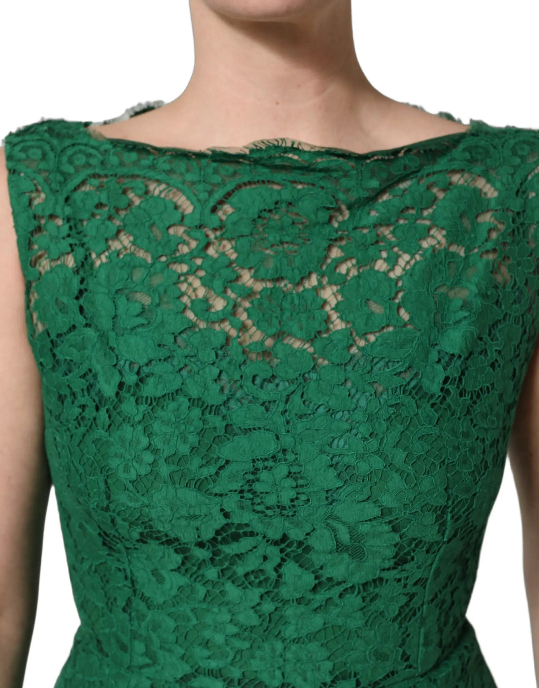 Dolce &amp; Gabbana Green Floral Lace Cotton Sleeveless Midi Dress