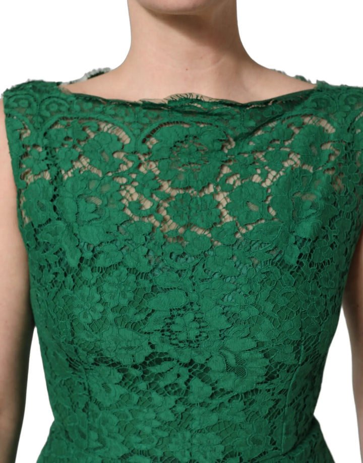 Dolce &amp; Gabbana Green Floral Lace Cotton Sleeveless Midi Dress