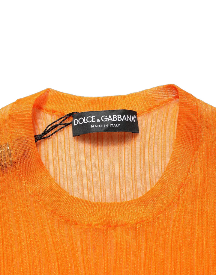Dolce &amp; Gabbana Sample Sale | Dolce &amp; Gabbana Orange See Through Crew Neck Blouse Tank Top - | Designer outlet