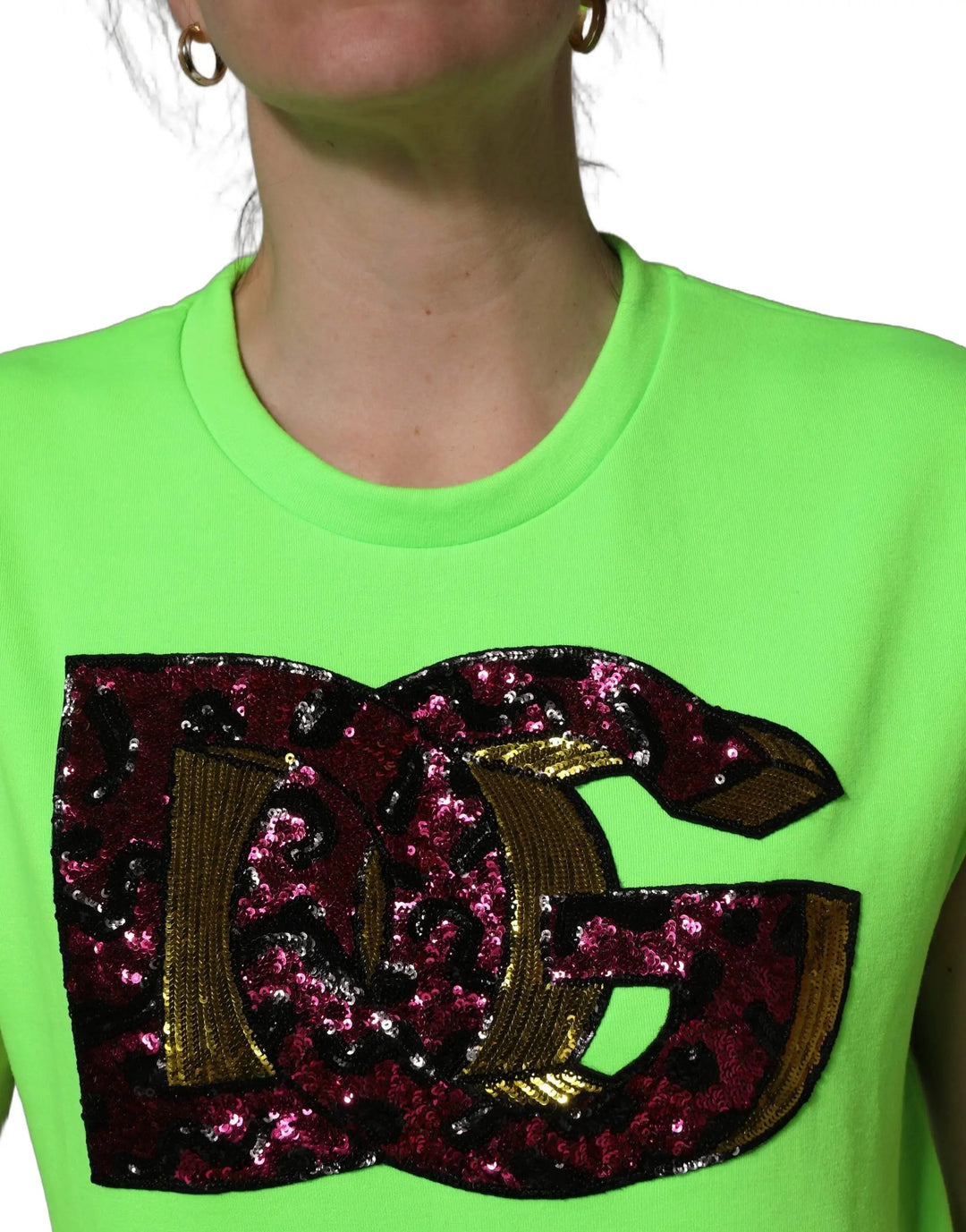 Dolce &amp; Gabbana Sample Sale | Dolce &amp; Gabbana Neon Green DG Sequined Sleeveless Jersey Top - | Designer outlet
