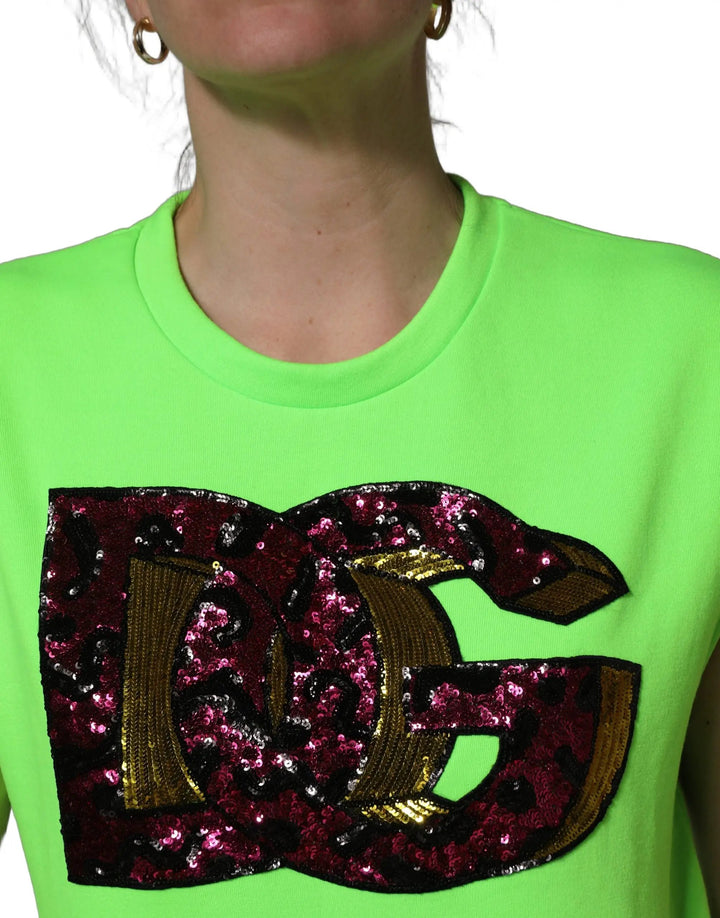 Dolce &amp; Gabbana Sample Sale | Dolce &amp; Gabbana Neon Green DG Sequined Sleeveless Jersey Top - | Designer outlet