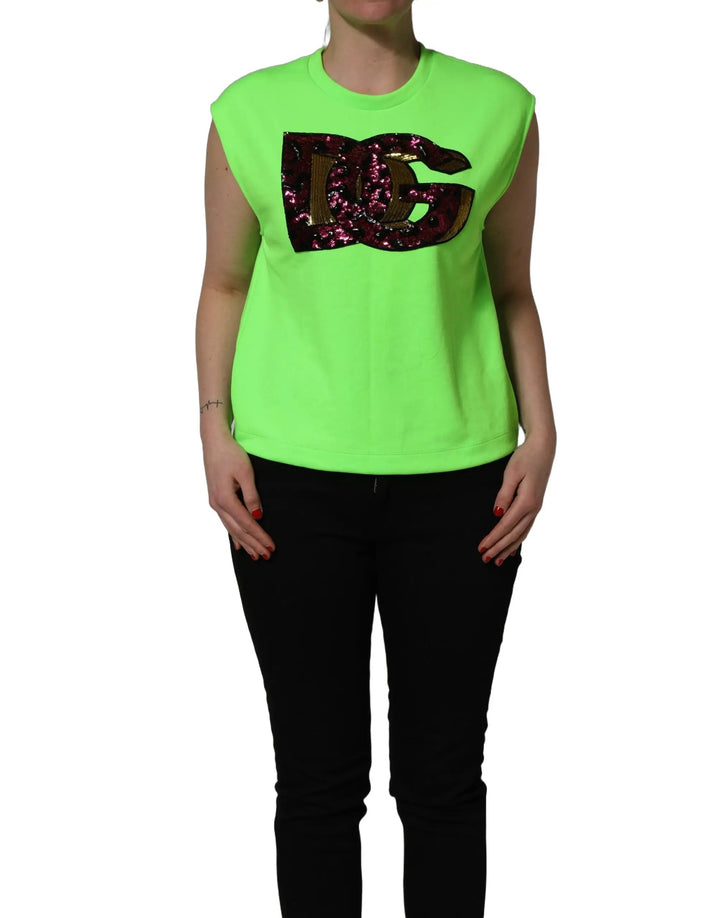 Dolce &amp; Gabbana Sample Sale | Dolce &amp; Gabbana Neon Green DG Sequined Sleeveless Jersey Top - | Designer outlet