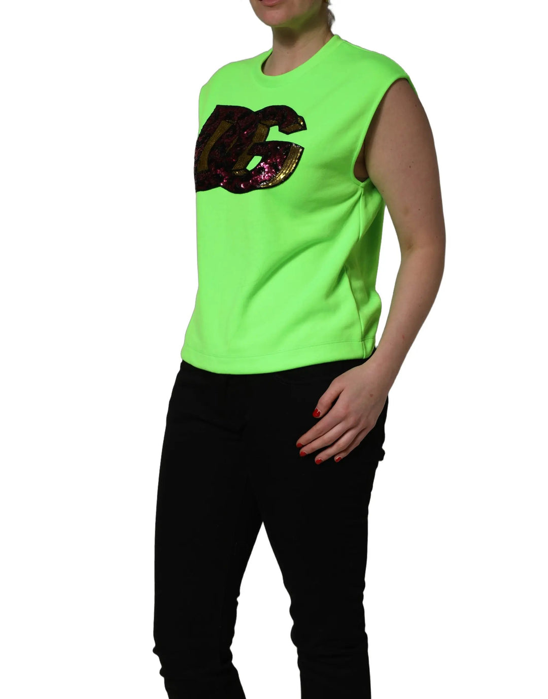 Dolce &amp; Gabbana Sample Sale | Dolce &amp; Gabbana Neon Green DG Sequined Sleeveless Jersey Top - | Designer outlet