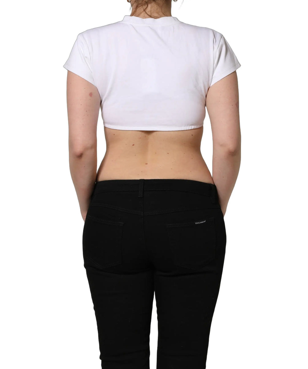 Dolce &amp; Gabbana Sample Sale | Dolce &amp; Gabbana White Bustier Short Sleeve CrewNeck Cropped Top - | Designer outlet