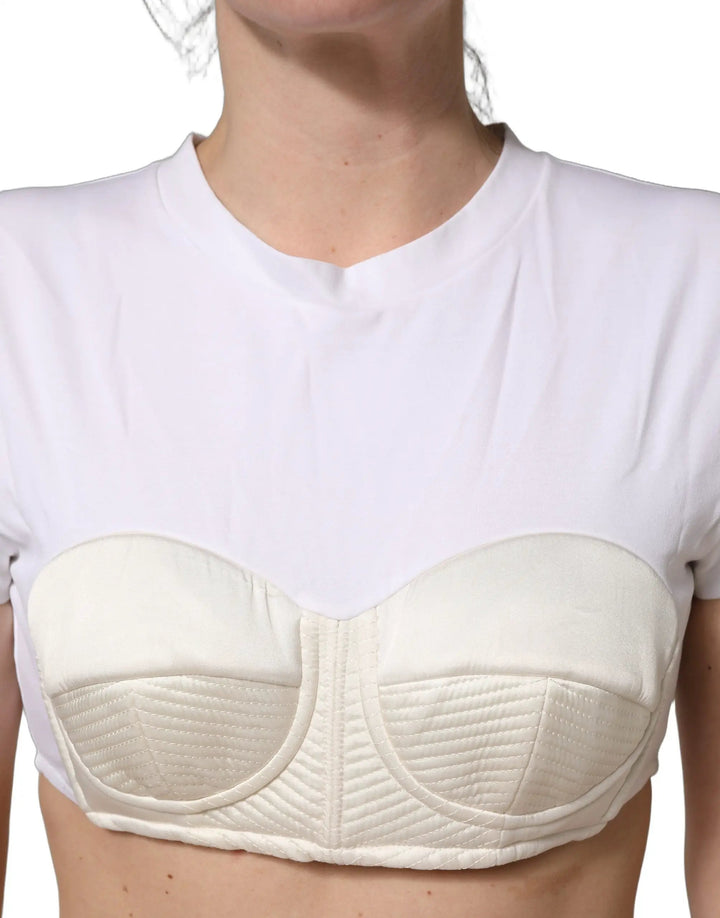 Dolce &amp; Gabbana Sample Sale | Dolce &amp; Gabbana White Bustier Short Sleeve CrewNeck Cropped Top - | Designer outlet