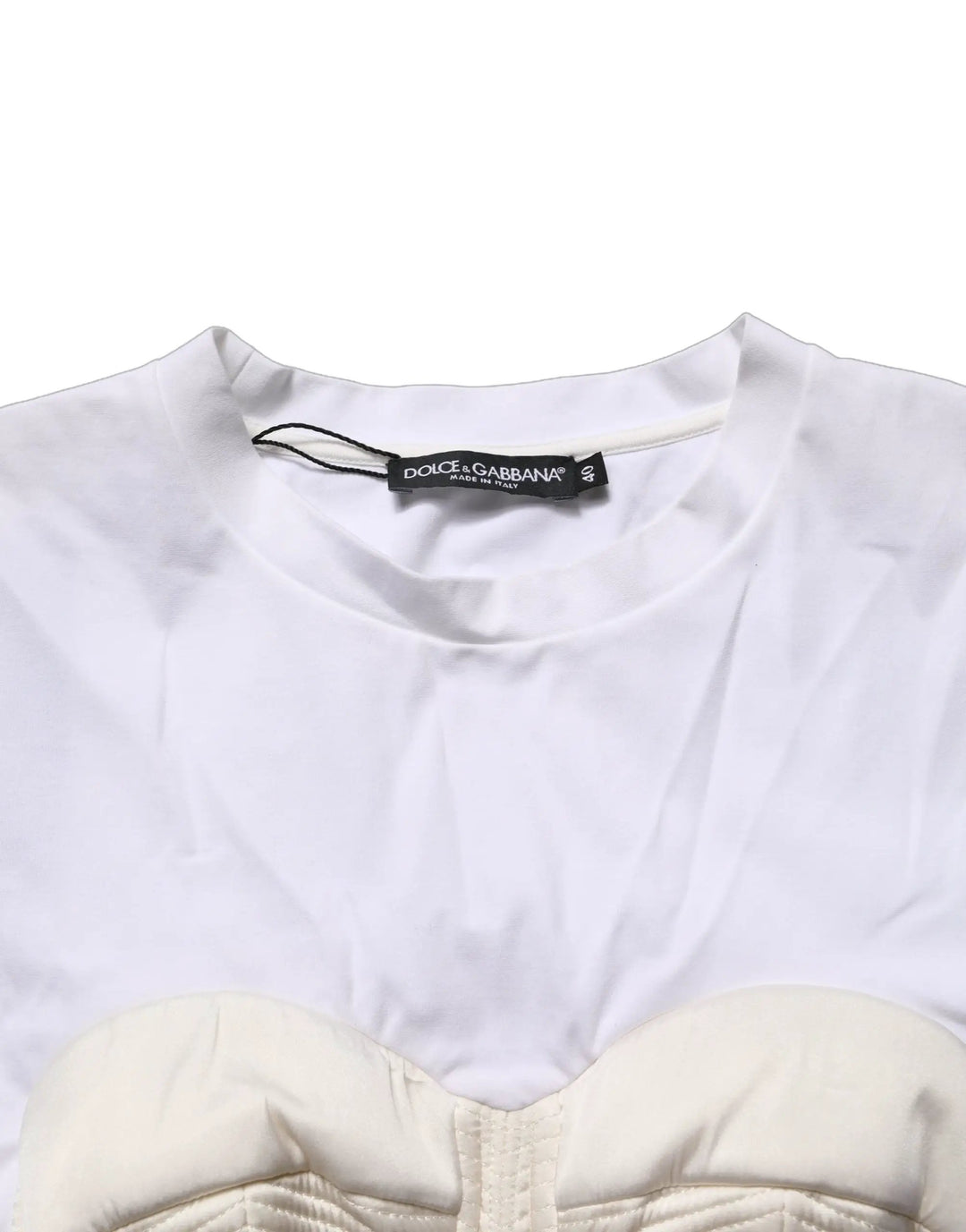 Dolce &amp; Gabbana Sample Sale | Dolce &amp; Gabbana White Bustier Short Sleeve CrewNeck Cropped Top - | Designer outlet