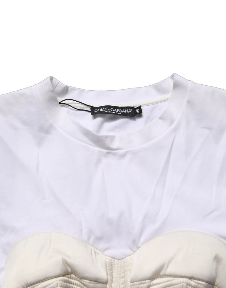 Dolce &amp; Gabbana Sample Sale | Dolce &amp; Gabbana White Bustier Short Sleeve CrewNeck Cropped Top - | Designer outlet