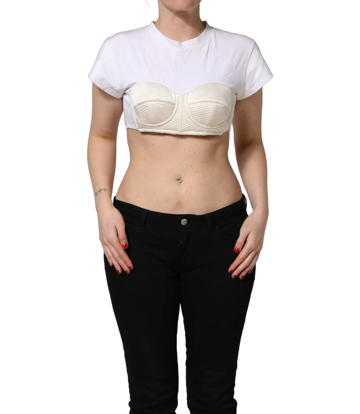Dolce &amp; Gabbana Sample Sale | Dolce &amp; Gabbana White Bustier Short Sleeve CrewNeck Cropped Top - | Designer outlet