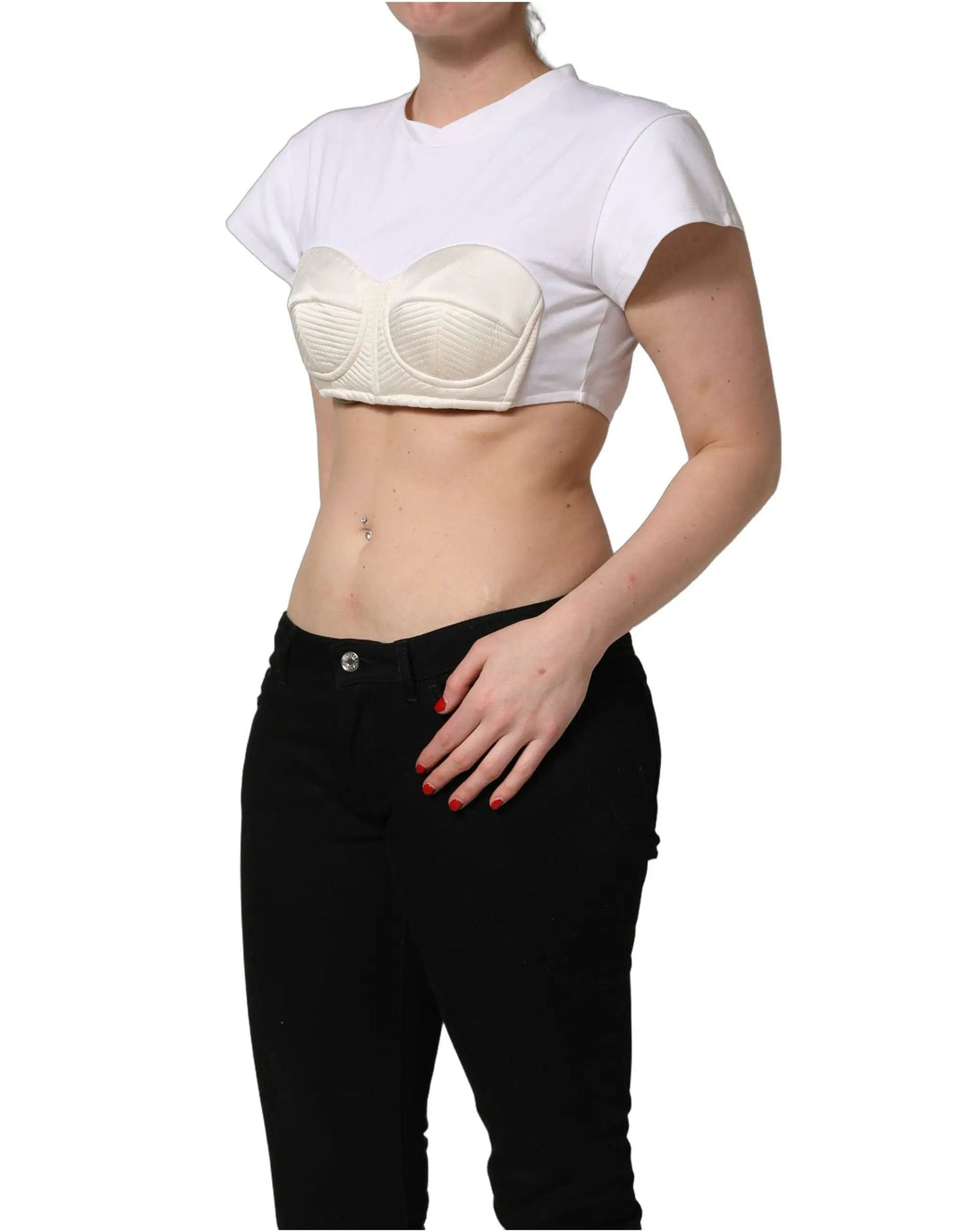 Dolce &amp; Gabbana Sample Sale | Dolce &amp; Gabbana White Bustier Short Sleeve CrewNeck Cropped Top - | Designer outlet