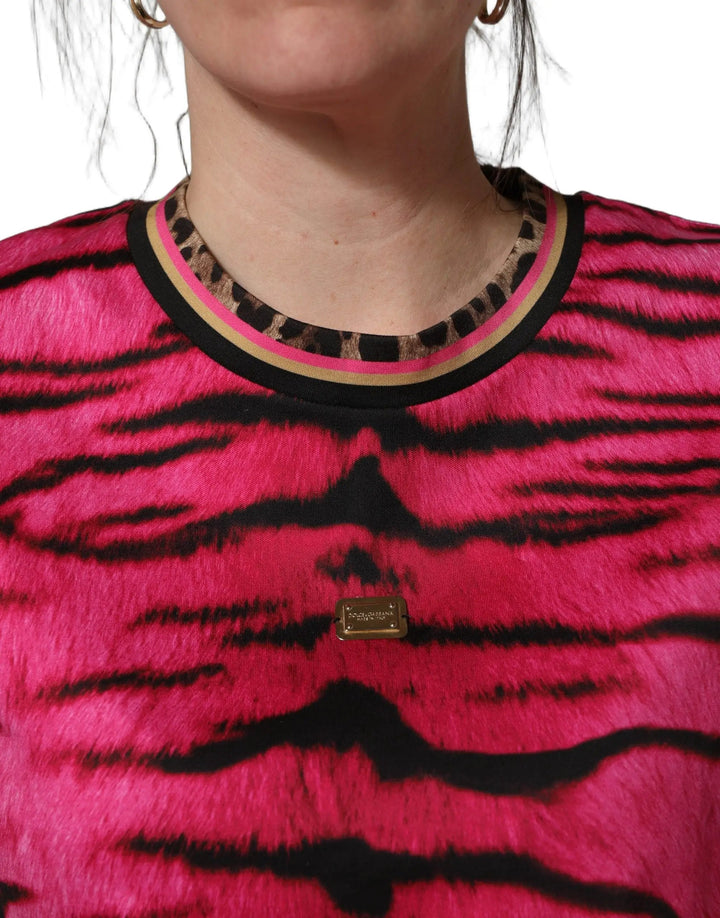 Dolce &amp; Gabbana Sample Sale | Dolce &amp; Gabbana Pink Zebra Sleeveless Crew Neck Cropped T-shirt - | Designer outlet