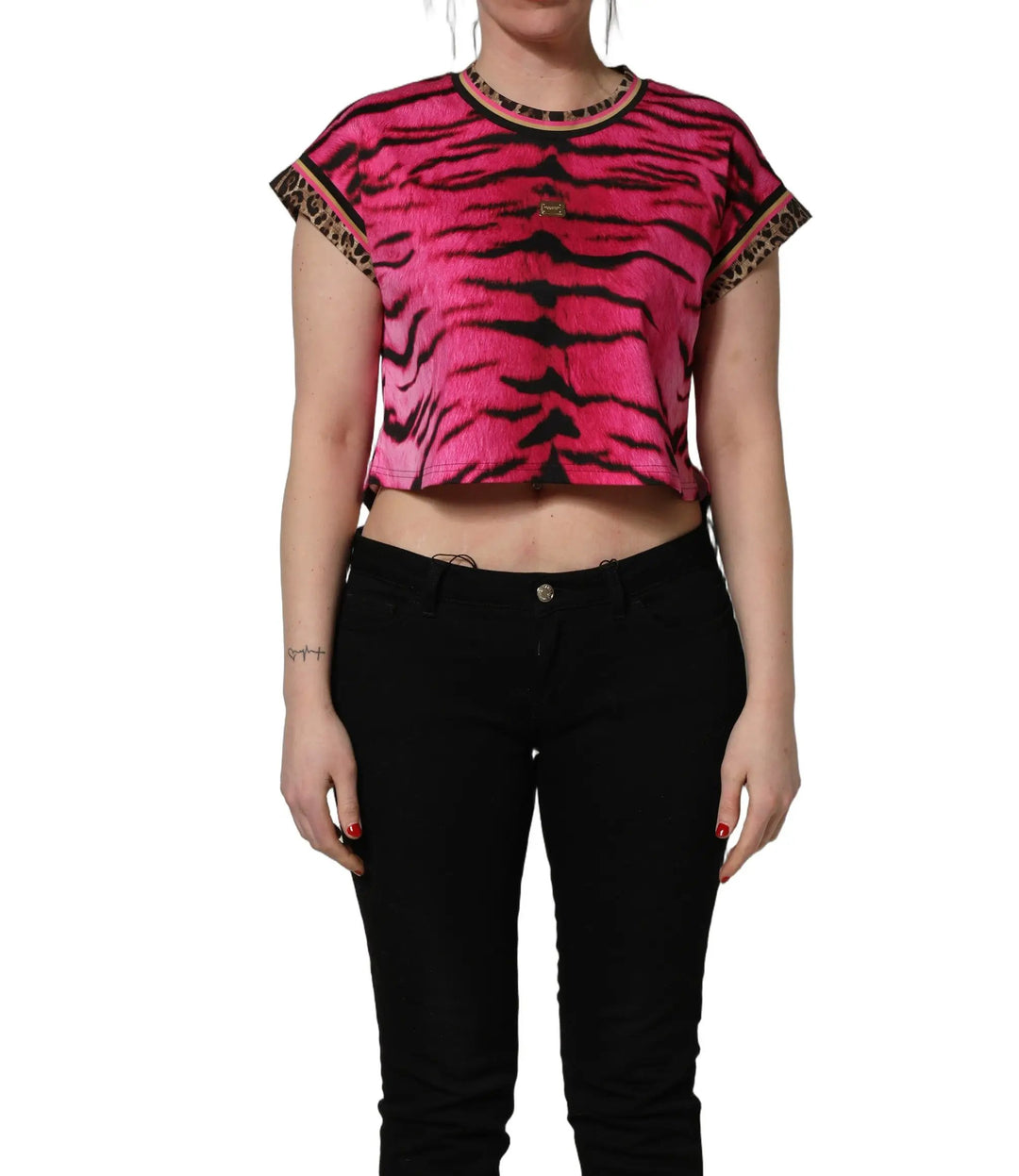 Dolce &amp; Gabbana Sample Sale | Dolce &amp; Gabbana Pink Zebra Sleeveless Crew Neck Cropped T-shirt - | Designer outlet