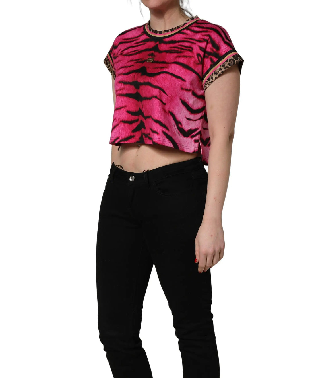 Dolce &amp; Gabbana Sample Sale | Dolce &amp; Gabbana Pink Zebra Sleeveless Crew Neck Cropped T-shirt - | Designer outlet