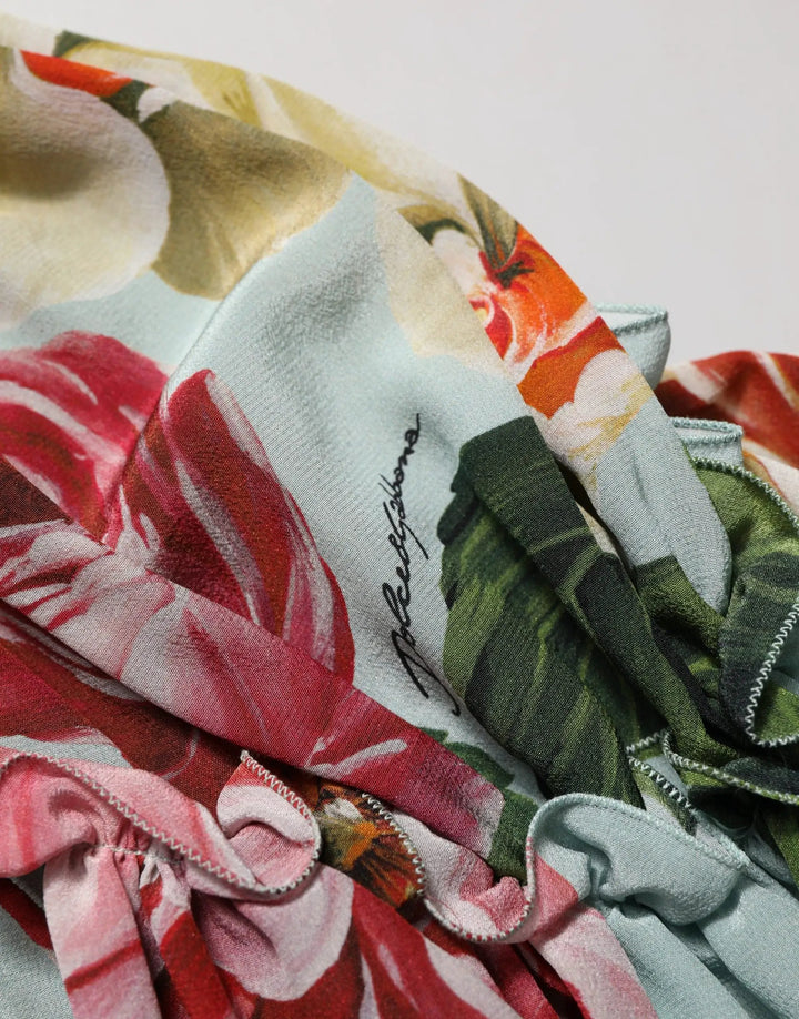 Dolce &amp; Gabbana Sample Sale | Dolce &amp; Gabbana Multicolor Floral Silk Cropped Shirt Top - | Designer outlet