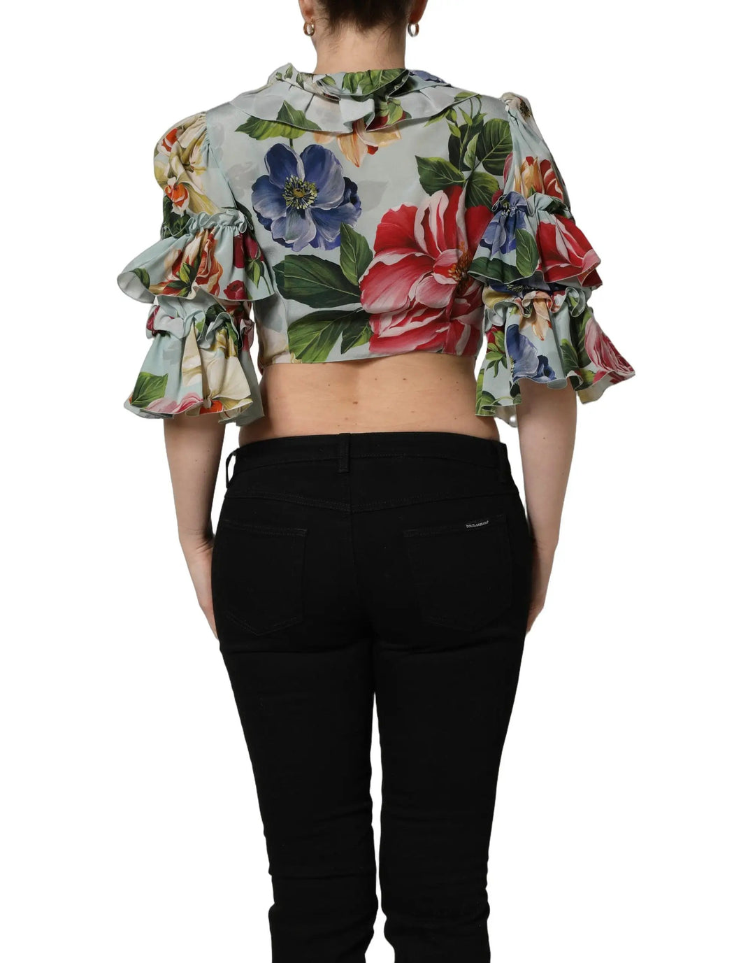 Dolce &amp; Gabbana Sample Sale | Dolce &amp; Gabbana Multicolor Floral Silk Cropped Shirt Top - | Designer outlet