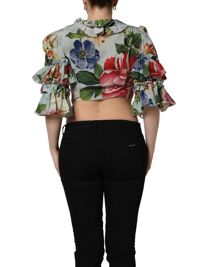 Dolce &amp; Gabbana Sample Sale | Dolce &amp; Gabbana Multicolor Floral Silk Cropped Shirt Top - | Designer outlet