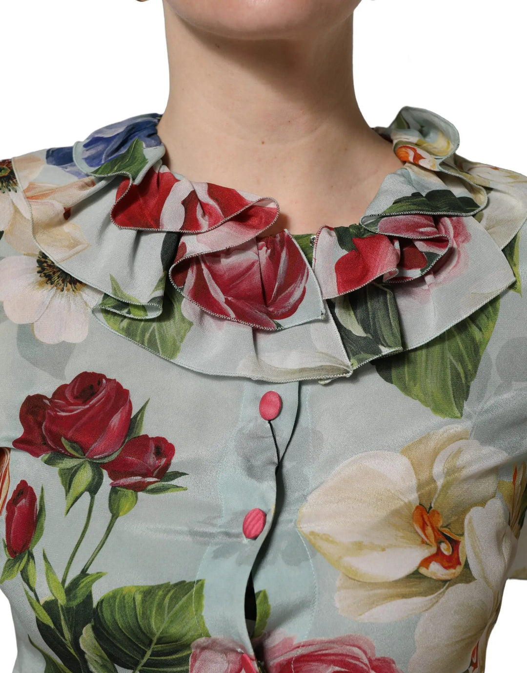 Dolce &amp; Gabbana Sample Sale | Dolce &amp; Gabbana Multicolor Floral Silk Cropped Shirt Top - | Designer outlet