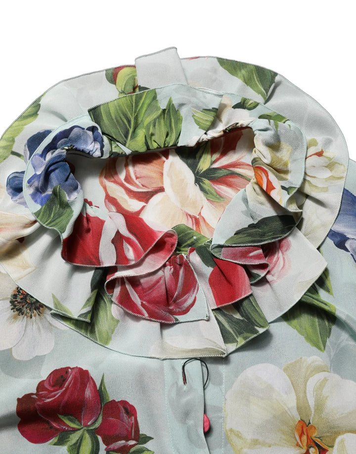 Dolce &amp; Gabbana Sample Sale | Dolce &amp; Gabbana Multicolor Floral Silk Cropped Shirt Top - | Designer outlet