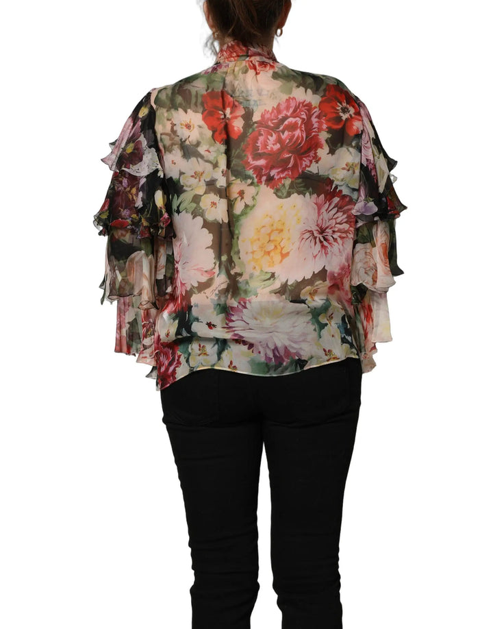 Dolce &amp; Gabbana Sample Sale | Dolce &amp; Gabbana Multicolor Floral Tie-Neck Silk Chiffon Blouse Top - | Designer outlet