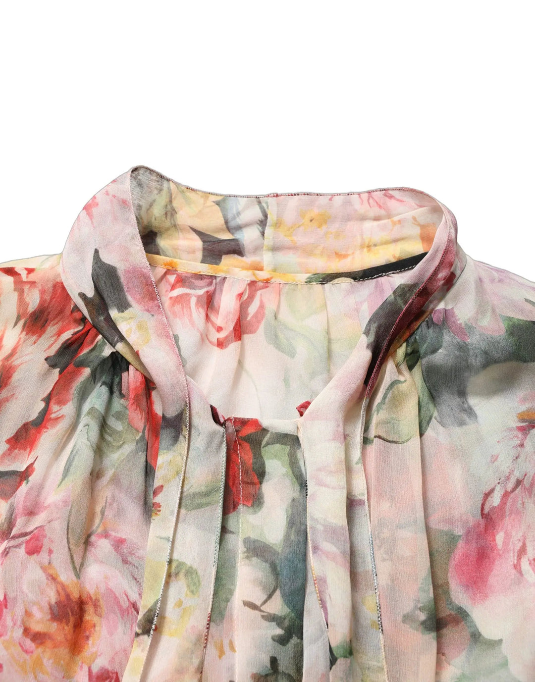 Dolce &amp; Gabbana Sample Sale | Dolce &amp; Gabbana Multicolor Floral Tie-Neck Silk Chiffon Blouse Top - | Designer outlet