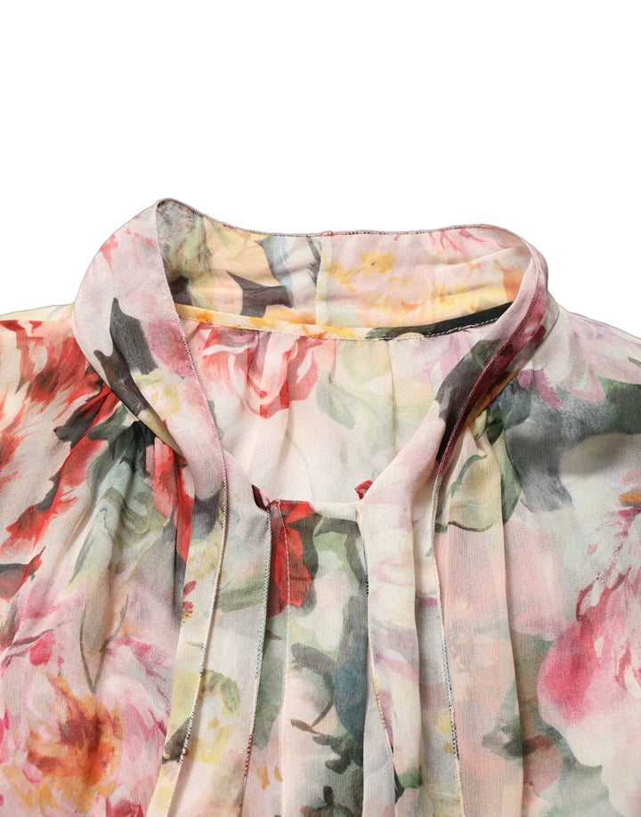 Dolce &amp; Gabbana Sample Sale | Dolce &amp; Gabbana Multicolor Floral Tie-Neck Silk Chiffon Blouse Top - | Designer outlet