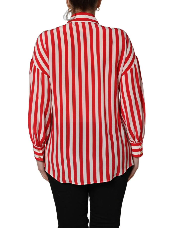 Dolce &amp; Gabbana Sample Sale | Dolce &amp; Gabbana Red White Striped Long Sleeve Silk Blouse Top - | Designer outlet