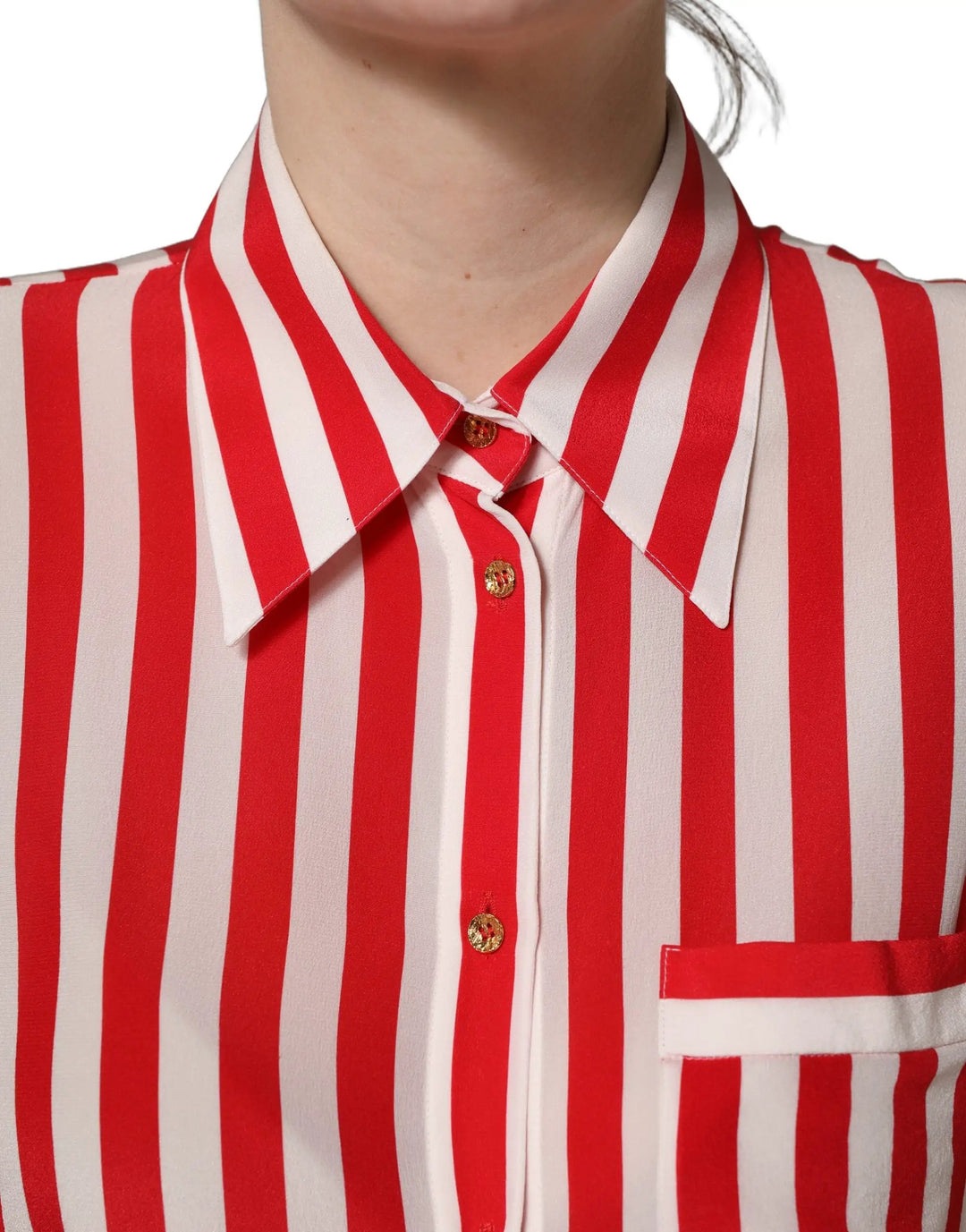 Dolce &amp; Gabbana Sample Sale | Dolce &amp; Gabbana Red White Striped Long Sleeve Silk Blouse Top - | Designer outlet
