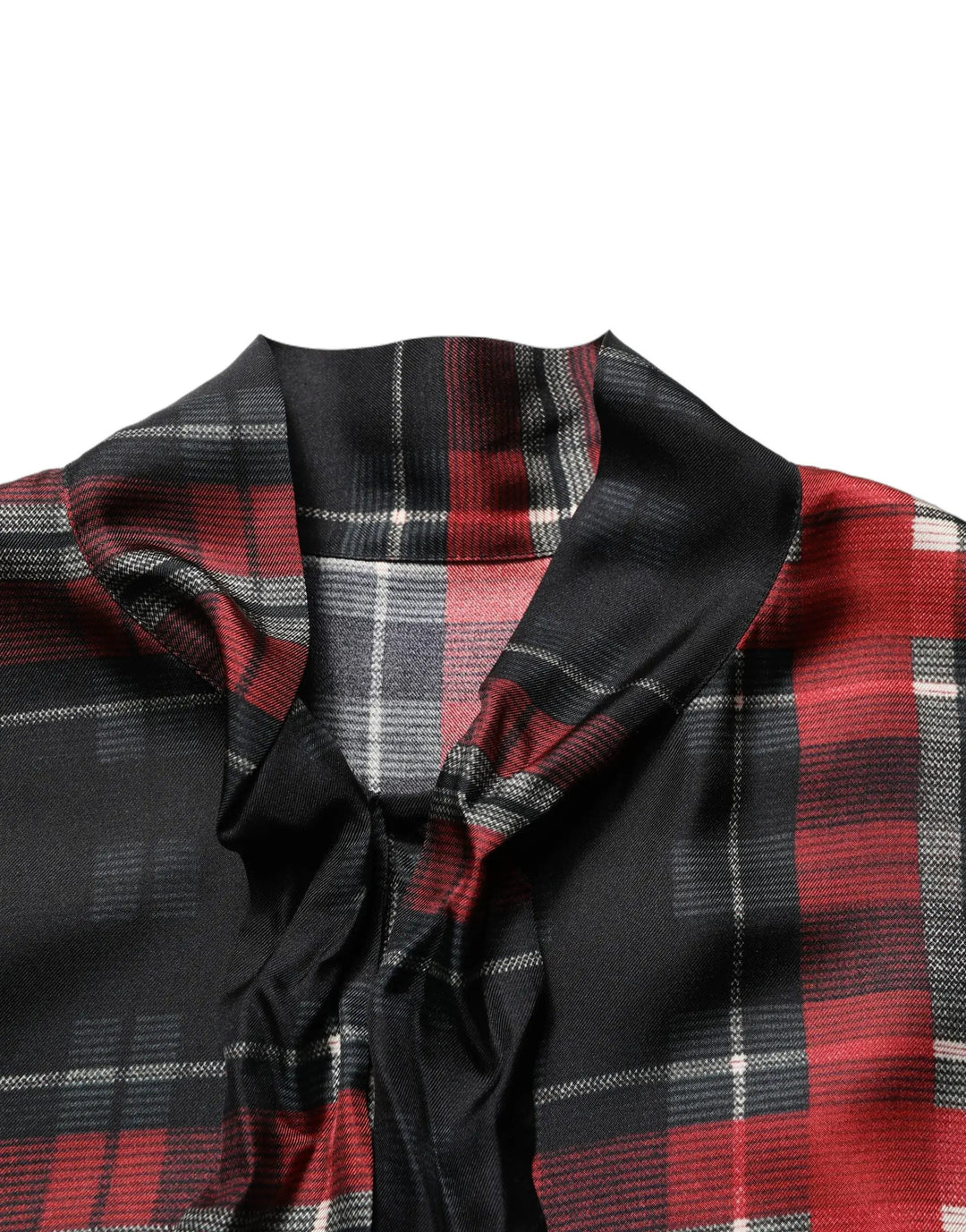 Dolce &amp; Gabbana Sample Sale | Dolce &amp; Gabbana Red Black Plaid Silk Tie-Neck Blouse Top - | Designer outlet