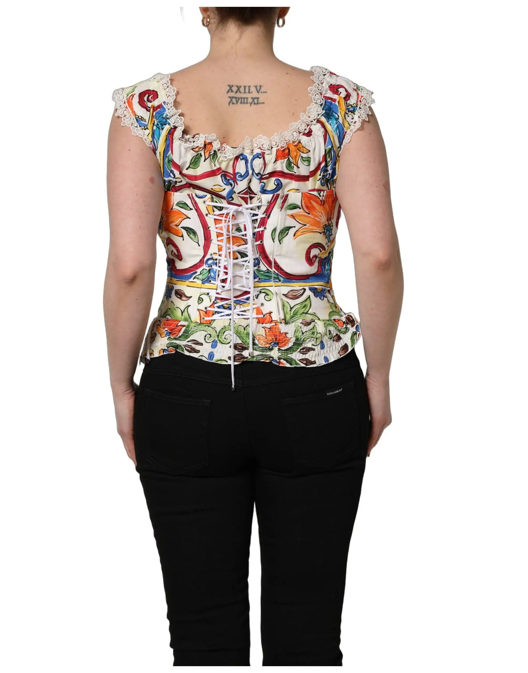 Dolce &amp; Gabbana Sample Sale | Dolce &amp; Gabbana Multicolor Majolica Corset Sleeveless Top - | Designer outlet
