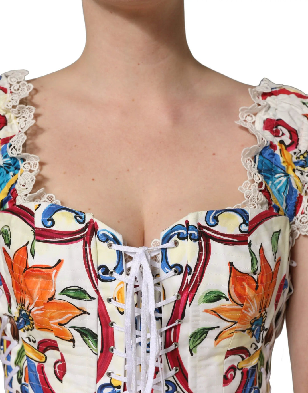 Dolce &amp; Gabbana Sample Sale | Dolce &amp; Gabbana Multicolor Majolica Corset Sleeveless Top - | Designer outlet