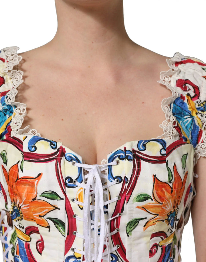 Dolce &amp; Gabbana Sample Sale | Dolce &amp; Gabbana Multicolor Majolica Corset Sleeveless Top - | Designer outlet
