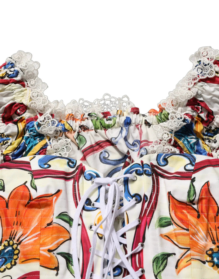Dolce &amp; Gabbana Sample Sale | Dolce &amp; Gabbana Multicolor Majolica Corset Sleeveless Top - | Designer outlet