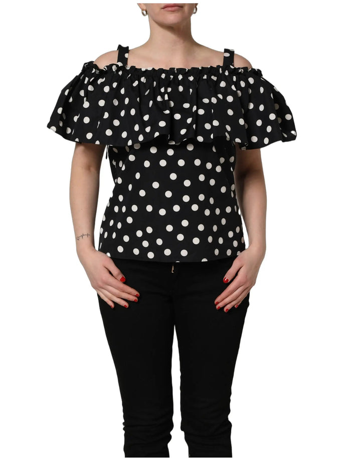 Dolce &amp; Gabbana Sample Sale | Dolce &amp; Gabbana Black White Polka Dot Off Shoulder Top - | Designer outlet